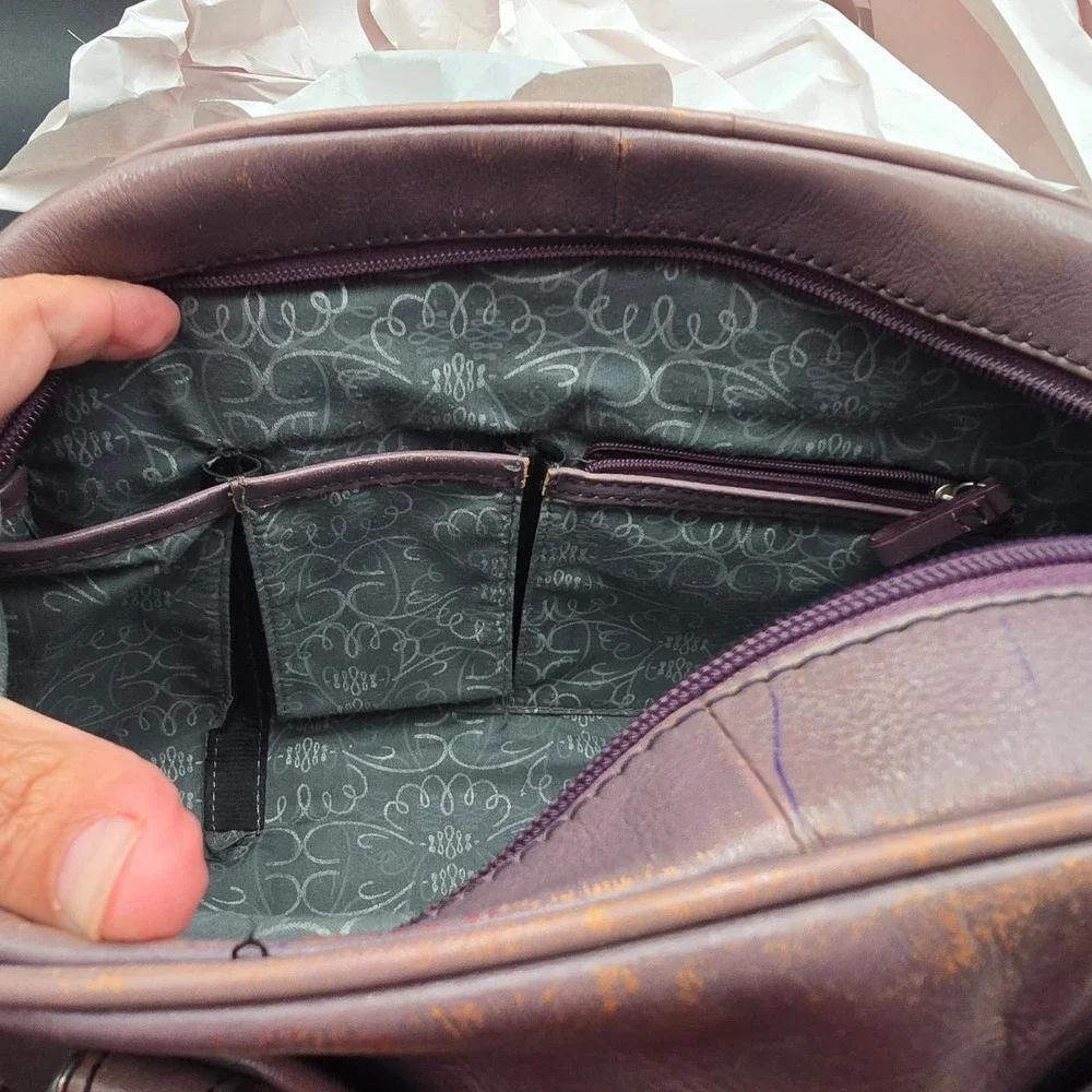 Franklin Covey Plum Purple Full Grain Leather Satchel Handbag AS IS